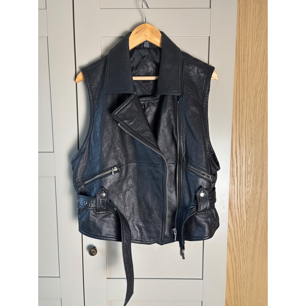 Vintage Jacqueline Ferrar Leather Moto Punk Streetwear Vest Black Biker Belted L